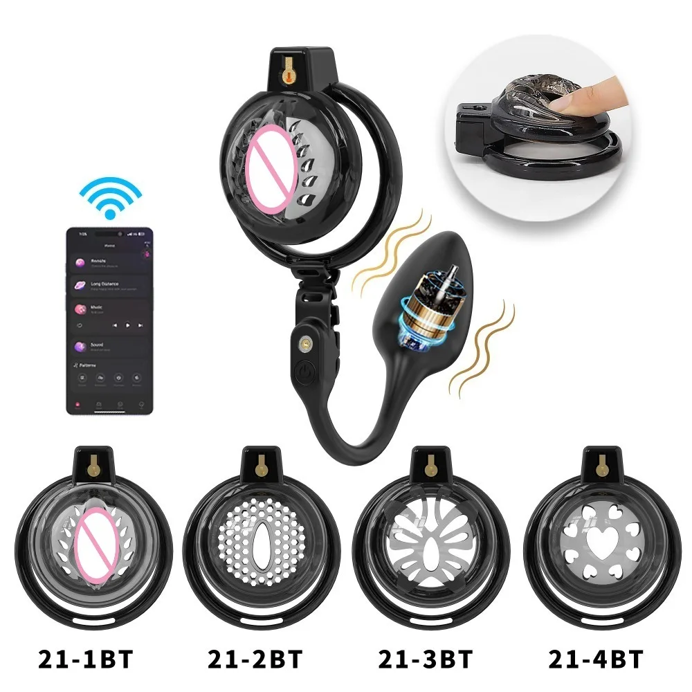 Chastity Lock Cage Breathable Penis Lock with Vibrating Anal Plug Vibrator Stimulator Soft Cock Cage Adult Sex Toys for Men Gay