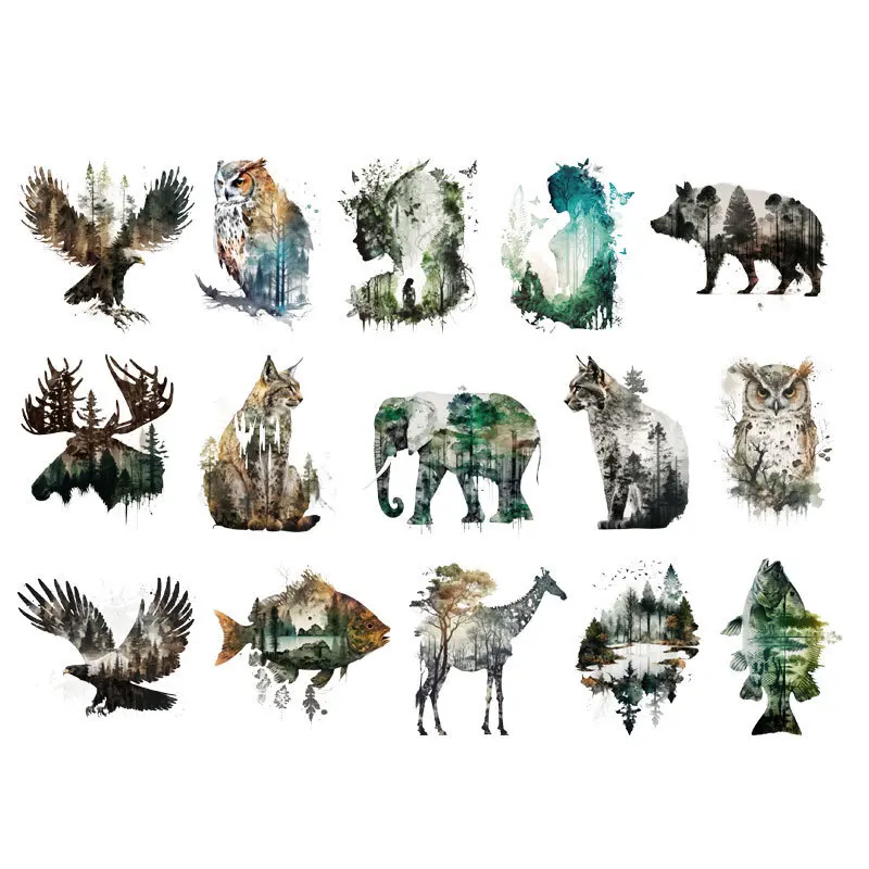 Landscape Animals Eagle long necked deer Heat Transfer Sticker Clothes Decoration Diy Accessory Print On T-Shirt Iron On Patch
