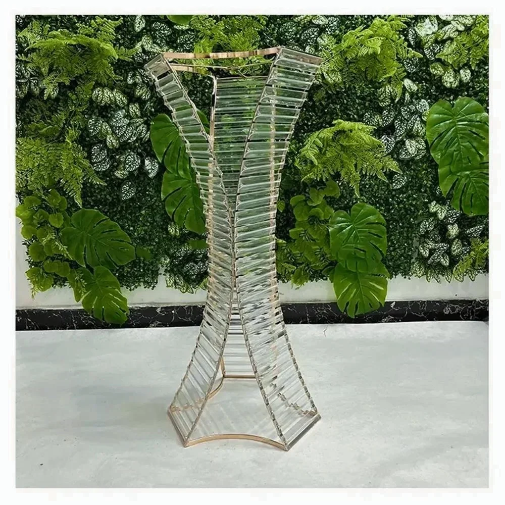 80 cm hoher goldener Sanduhr-Blumenständer aus Acryl und Kristall, geometrische Säulen als Hochzeitsdekoration für den Gang bei Party-Events – Detail 7