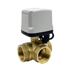 DN15 DN20 DN25 DN32 3 Way Brass IP65 Waterproof Motorized Ball Valve 3-Wire 2 Control T Type Electric Ball Valve