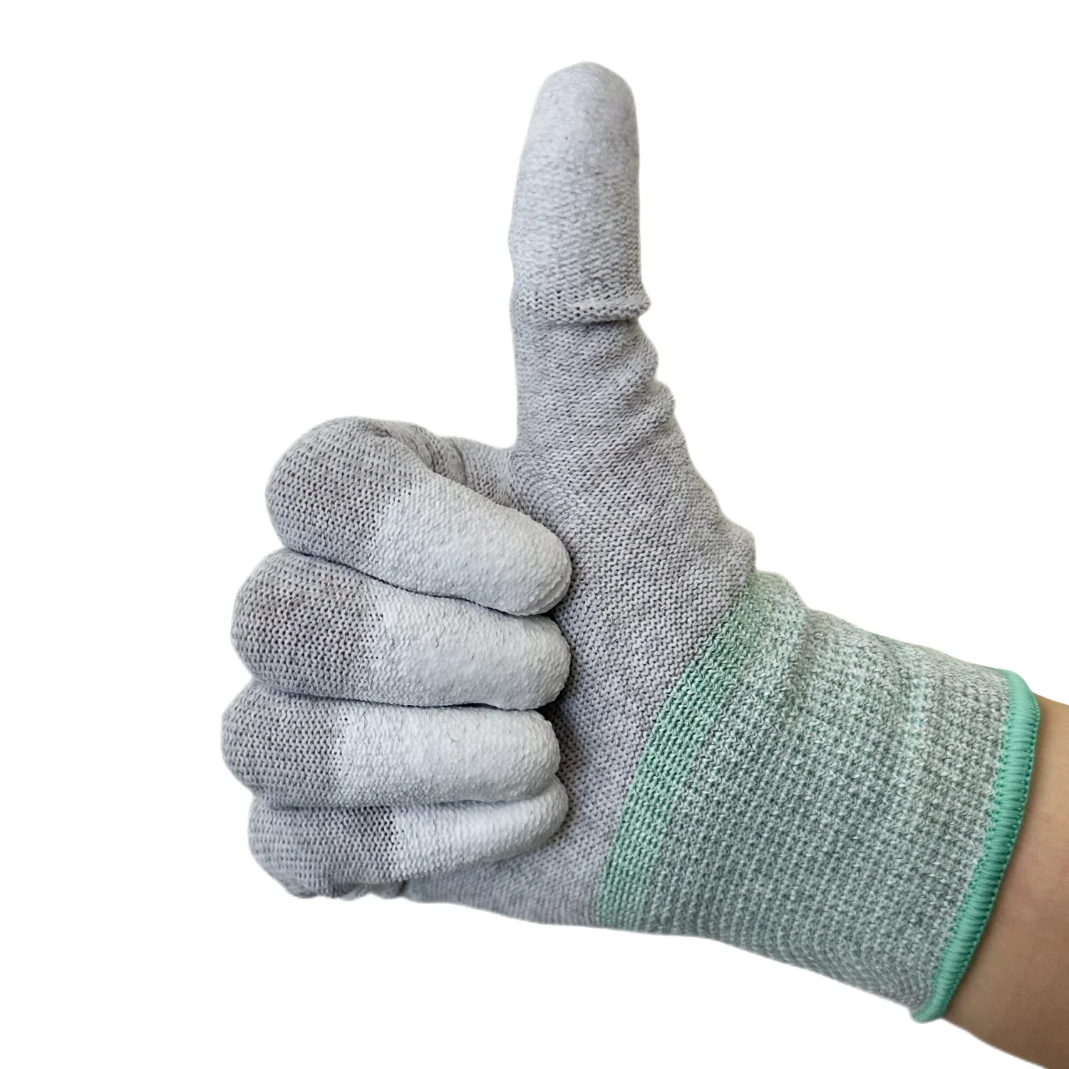 

50 шт. вязаные антистатические перчатки из искусственной кожи с покрытием на кончиках пальцев, устойчивые к порезам, перчатки для промышленной безопасности, полиэстеровые перчатки для чистых помещений