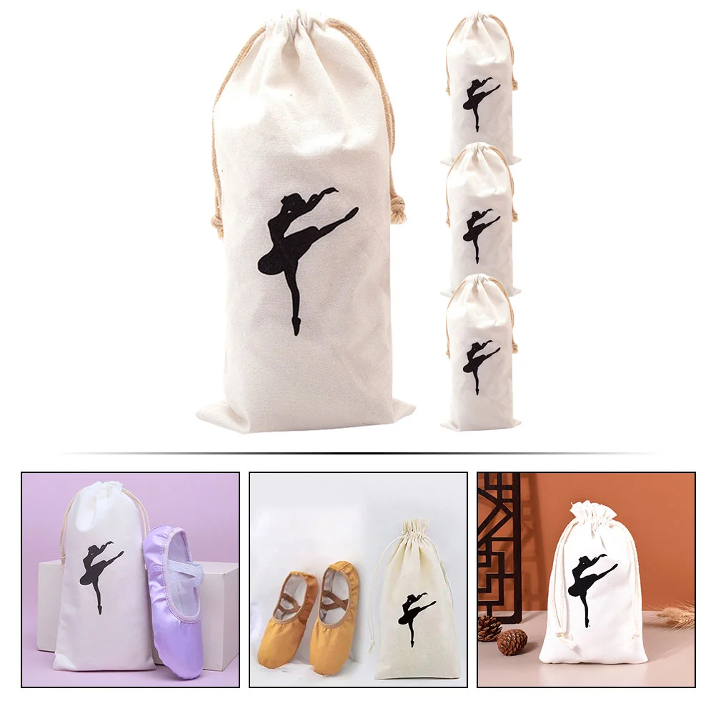 Bolsa de almacenamiento de zapatos de punta de Ballet con cordón de lona, accesorios de baile, bolsas para niñas y mujeres bailando, 4 Uds.