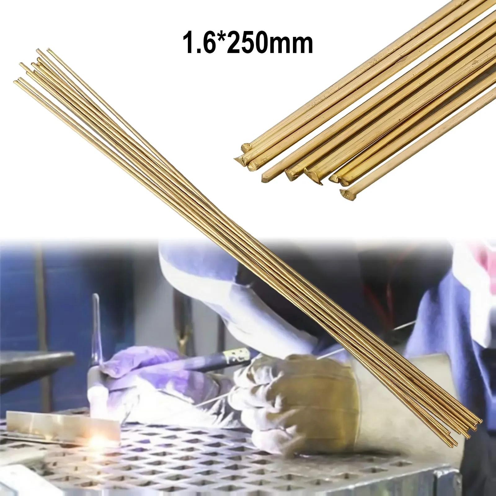 Alambre de soldadura de electrodo de cobre de 10 piezas, varilla de soldadura de latón de 1,6x250mm, baja temperatura, barra de soldadura de fusión fácil para herramienta de reparación de soldadura