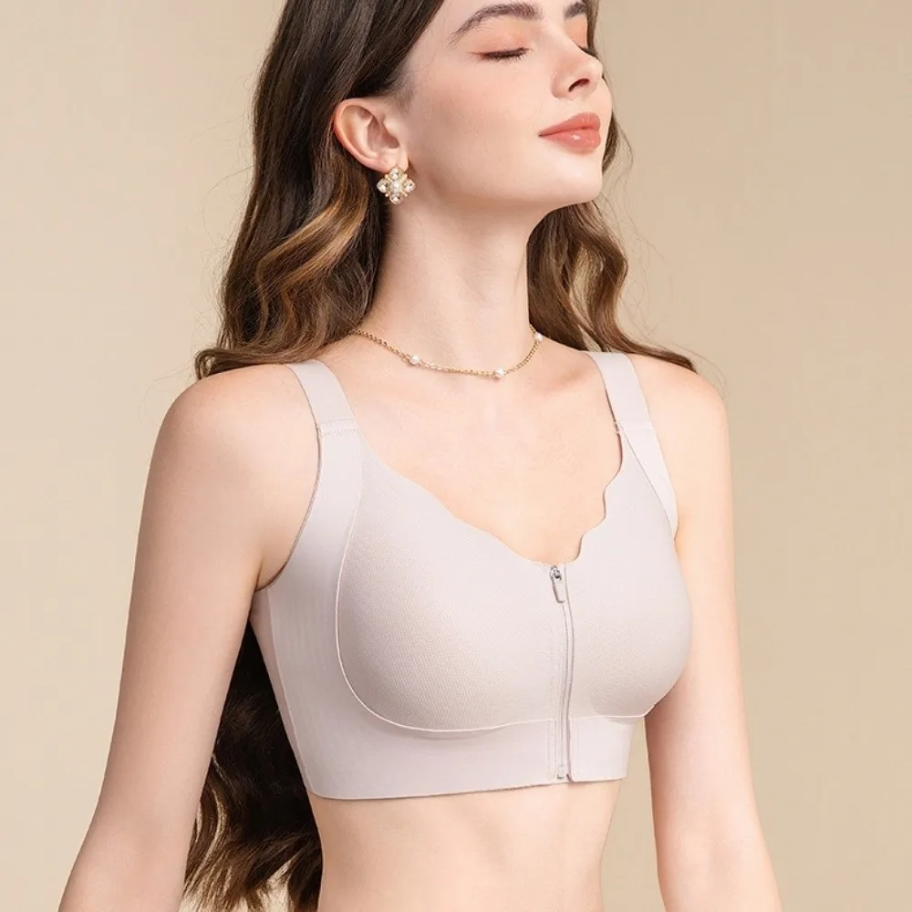 Sujetador Simple con absorción de impacto y cremallera frontal, Push Up, sujetador inalámbrico sin costuras, lencería de copa fija, ropa interior para mujer, práctica de Yoga