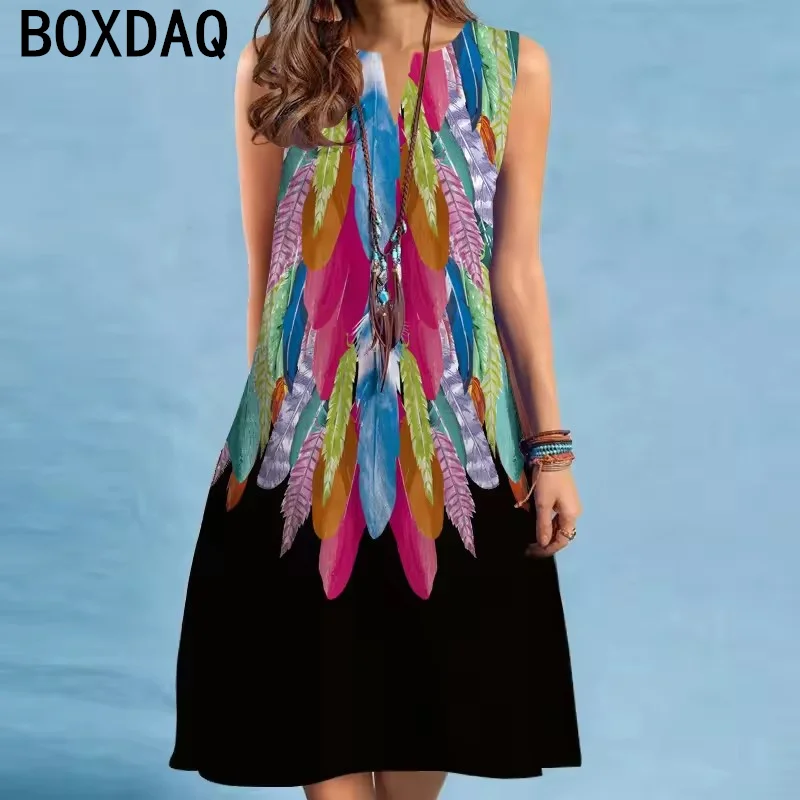 3D Multi-color Peacock Feathers Print Dress Women Summer Sleeveless V-neck Beach Casual Mini Dress Big Size 3XL Female Vestidos