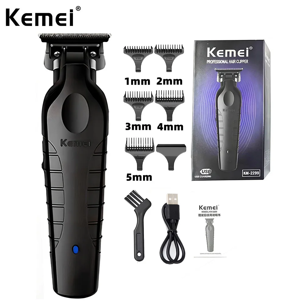 Kemei 2299 Barber Cordless Hair Trimmer 0mm Zero Gapped Carving Clipper Detailer macchina da taglio elettrica professionale