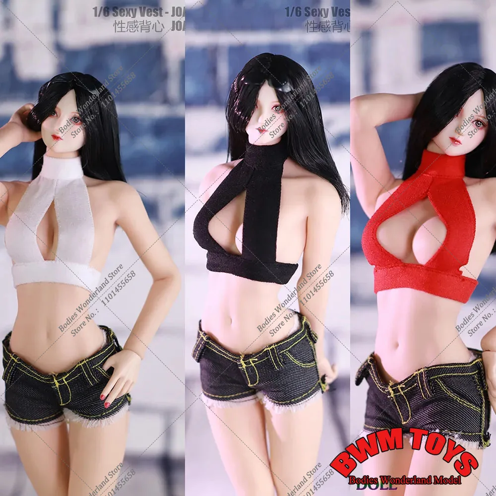 In Stock 1/6 Scale Women's Halter Neck Bare Chest Heart-shaped Vest Hot Pants Model for 12'' Action Figure Body