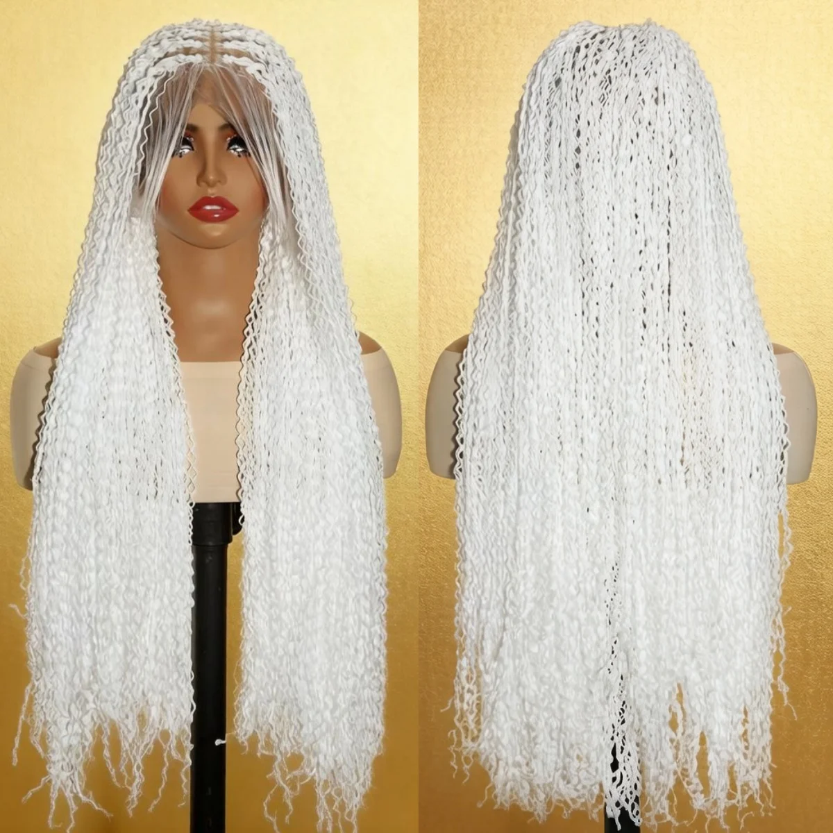 Lace Synthetic Braid Wig Long White Wig for Women Kontless Lace Curly Crochet Hair Braiding Wig with Baby Hair Daily Use