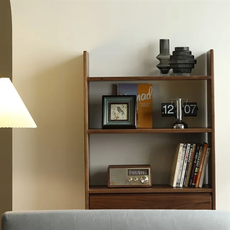 North American black walnut all-solid wood bookshelf, Nordic shelf display, floor-to-ceiling small apartment