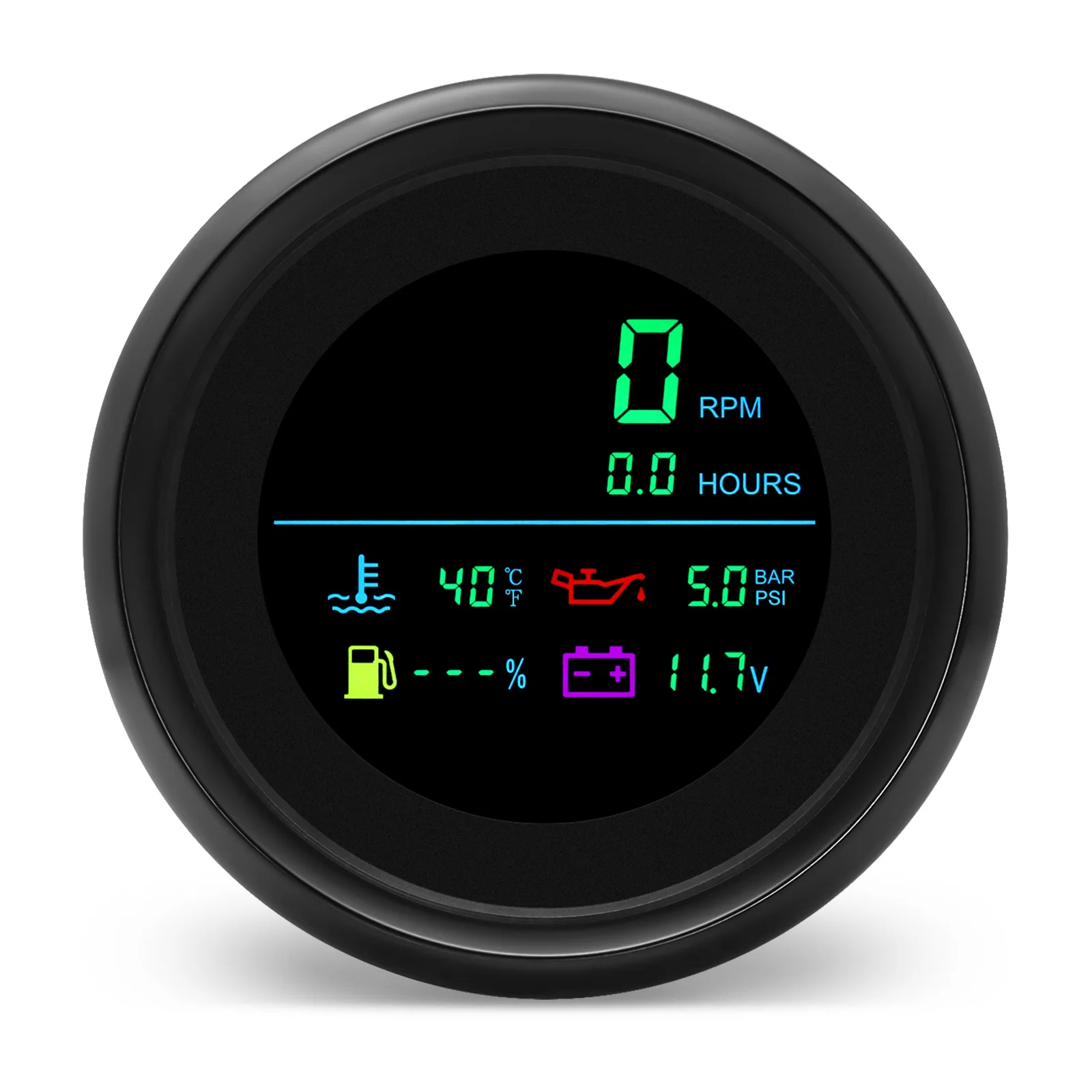 85mm LCD Digital Engine RPM Gauge 6-IN-1 Tach Fuel Level Water Temperature For Gasoline Motorcycle Marine 0~190ohm Sensor 12V24V