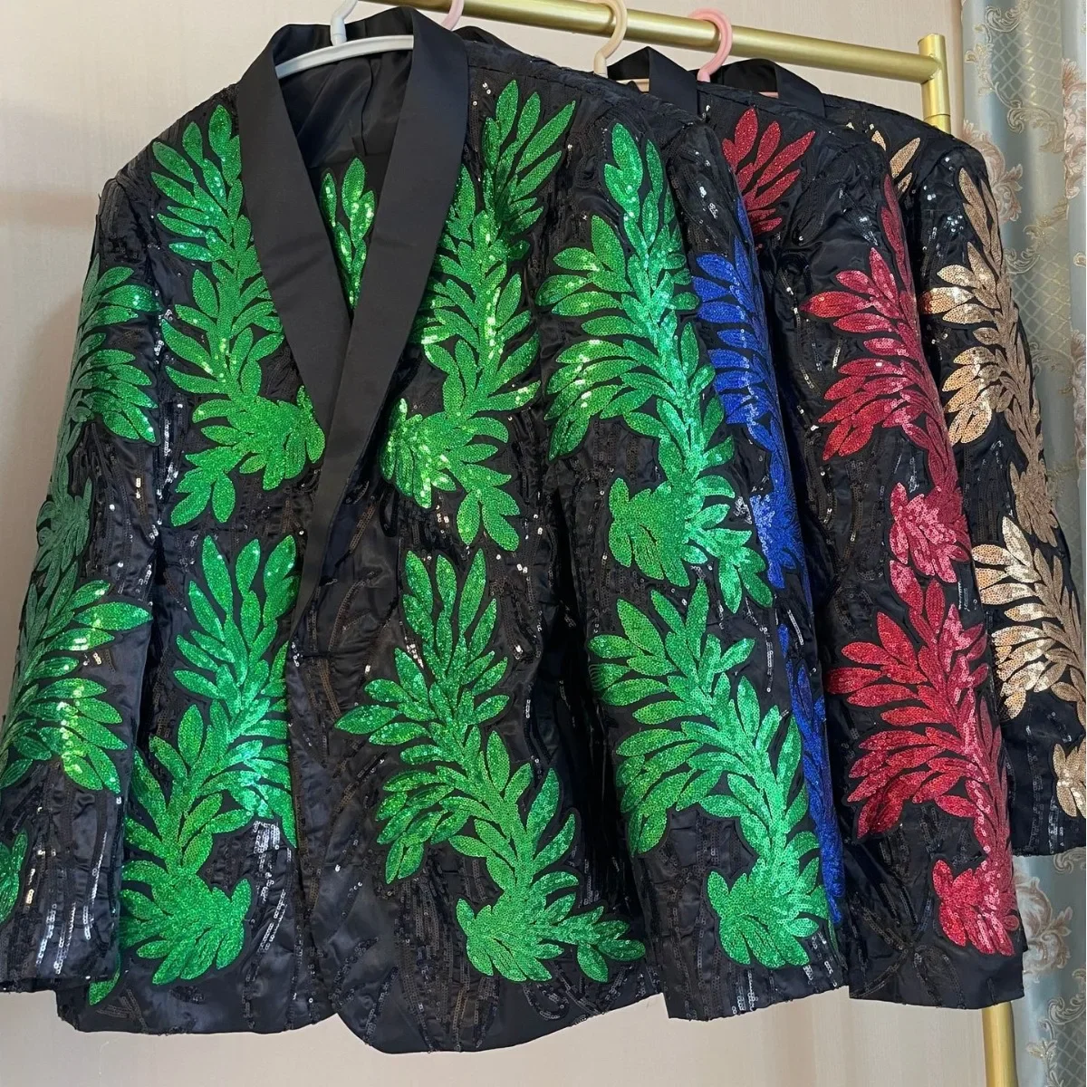 100% foto asli setelan pria payet applique Blazer pengantin pria elegan pria bisnis pakaian kerja jaket Kantor mantel gaun Prom