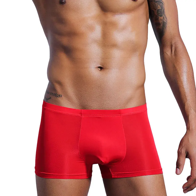 Cuecas boxer sexy para homens, cueca boxer transparente, roupa íntima masculina de seda com gelo, cuecas gay para pênis