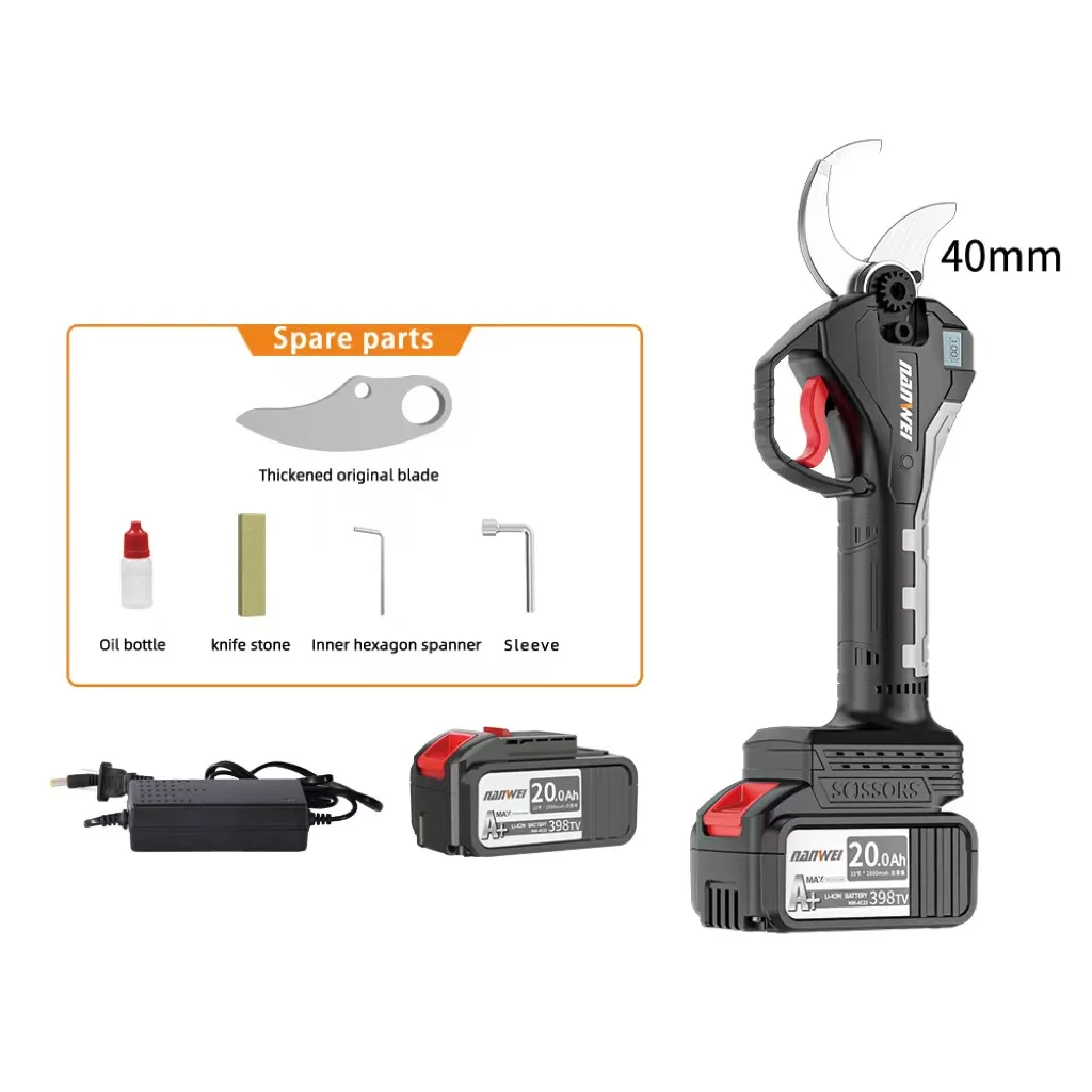 NANWEI Electric Pruning Shears Professional Cordless Electric Pruning Shear 2 Batteries 1 Charger 40mm Pruning Scissors Electric