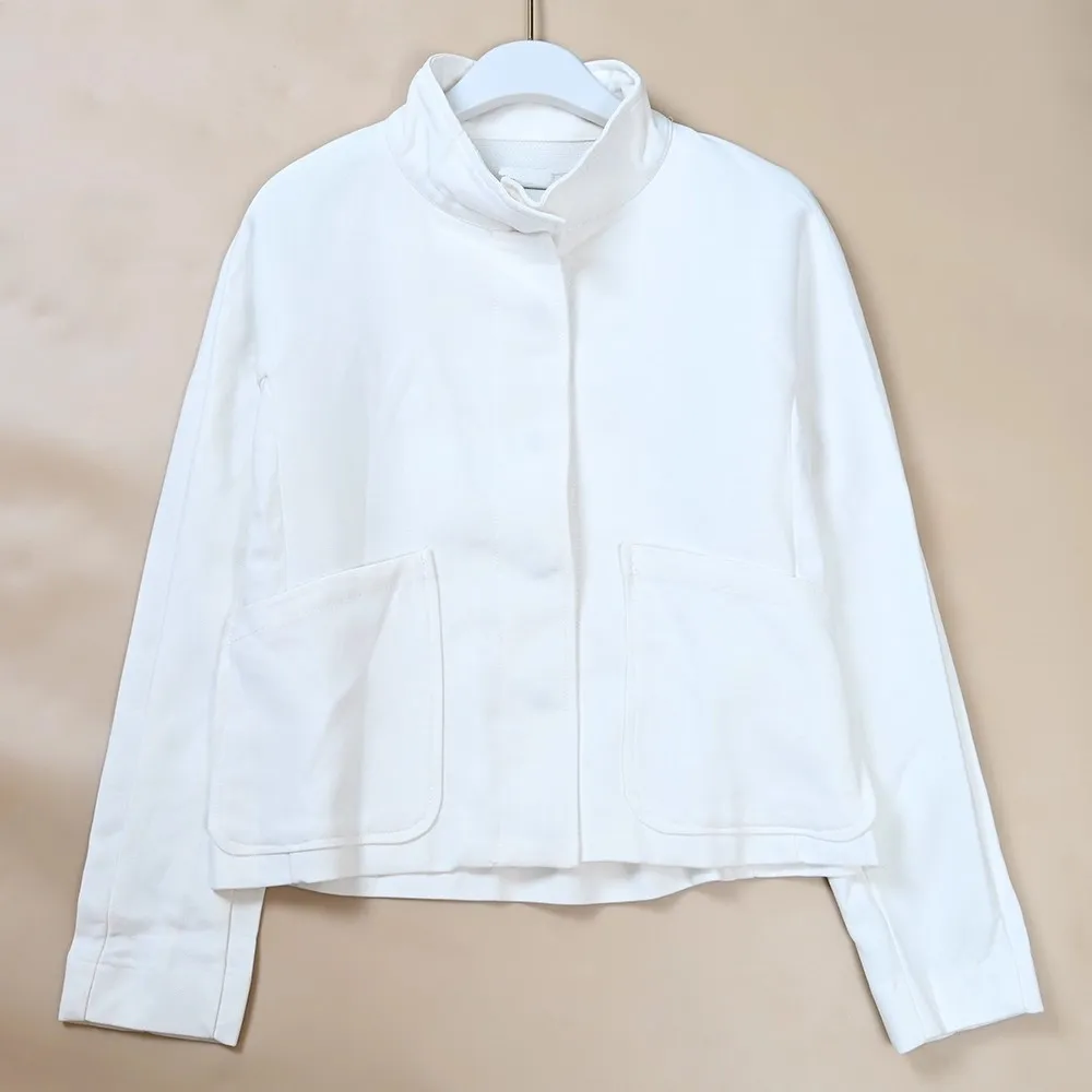 

Slim Fit Short Coat for Women Casual Style Stand Collar Button up Outerwear Thin Material Long Sleeve Autumn Fashion