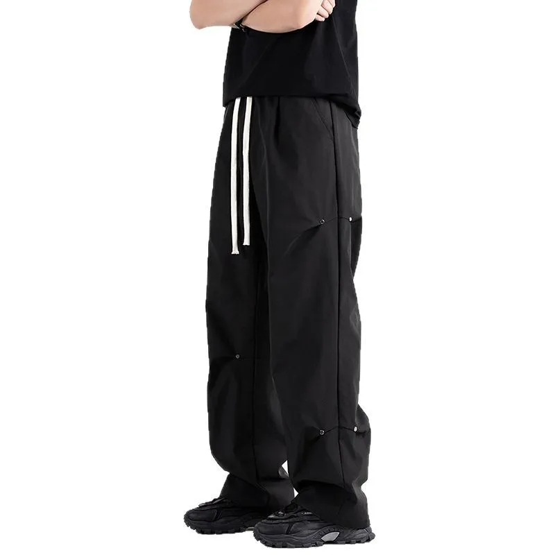 Men Tactical Overalls Summer Drawstring Waist Multi-Pocket Straight Street Military Lightweight Breathable Outdoor Casual Pants