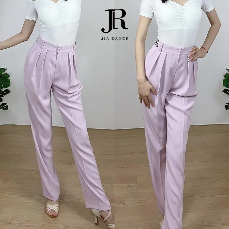 맞춤형 라틴 댄스 드레스 슬림핏 바지 날씬해 보이는 루즈핏 하이웨이스트 바지 국가 표준 댄스 바지 124