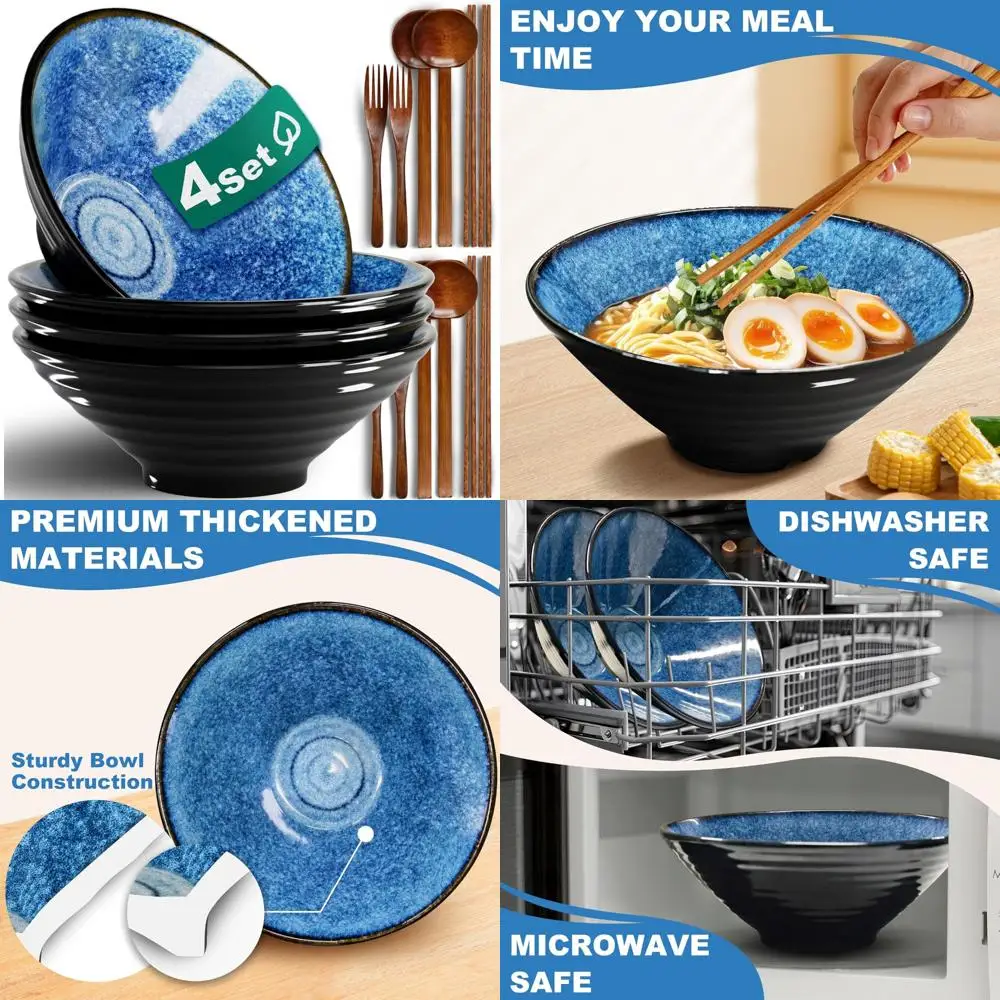 

Набор из 4 японских фарфоровых керамических чаш для рамэна из 8 дюймов — можно использовать в микроволновой печи, можно мыть в посудомоечной машине, идеально подходит для салата, лапши, хлопьев, прошлого