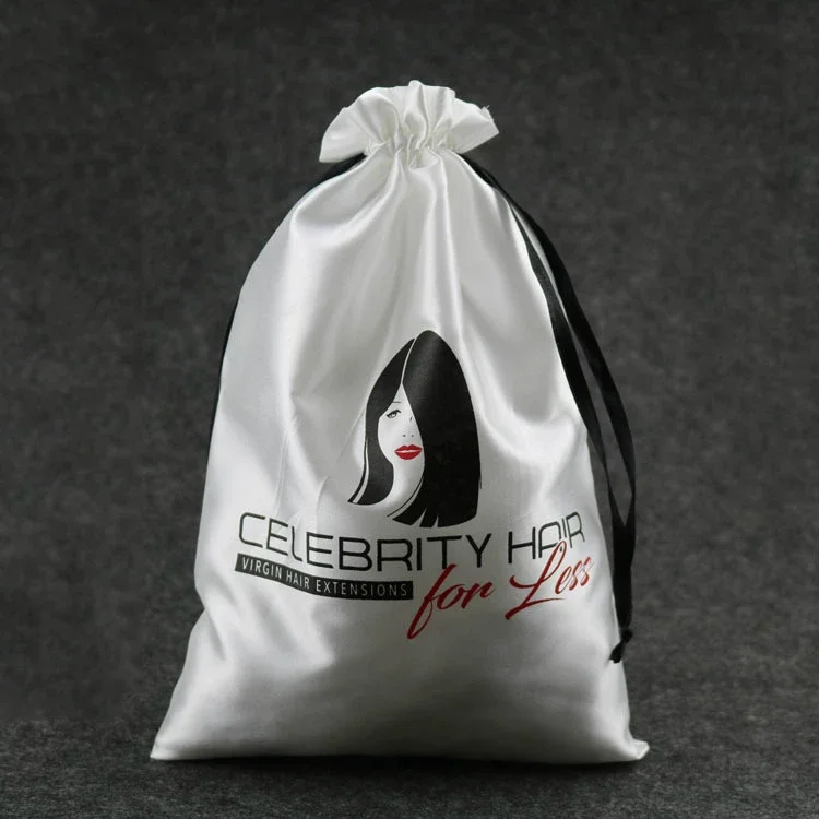 Satin Gift Bags Packing Hair Jewelry Party Wedding Candy Silk Drawstring Pouch Shoe Storage Dustproof Reusable Sachet Print Logo