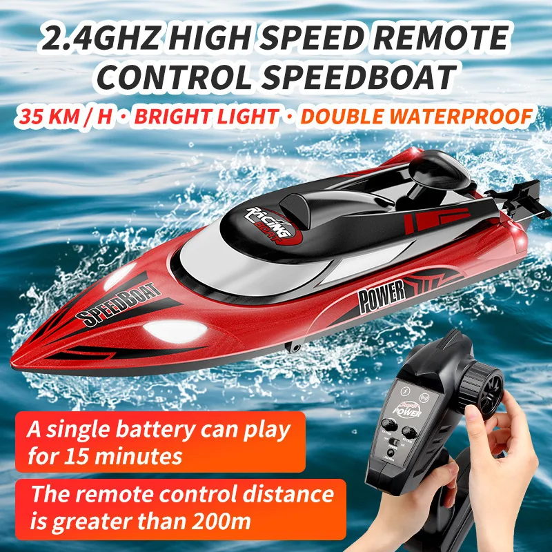 

RC Boats High-speed Speedboat Remote Control Toy Boat Speed 35km/h with Night Navigation LightsAnti Capsizing Ship Water Toys