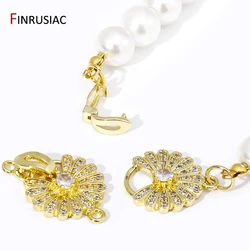 Trendy 18K Gold Plated Round Pearl Clasps Connector,Inlaid Zircon Flower Pearl Connector Fastener For Jewelry Making Findings
