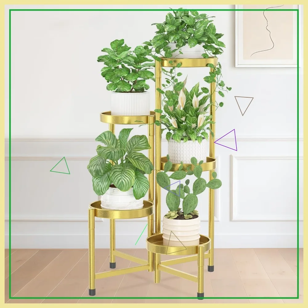 

5 Tier Corner Metal Plant Stand, Indoor Outdoor Flower Display Shelf, Easy Assembly Folding Rack for Patio Garden Living Room