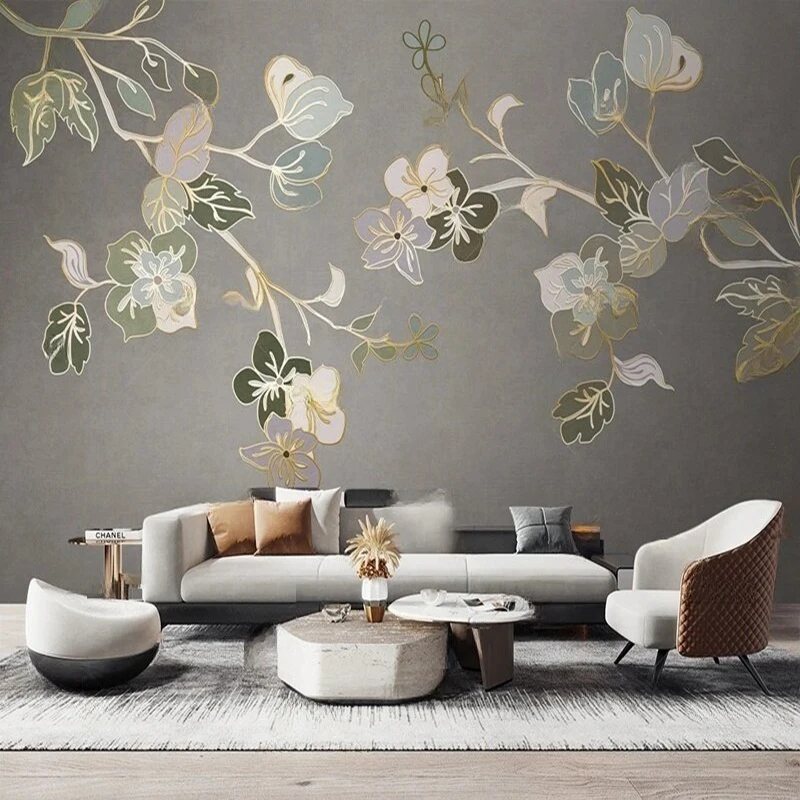 

Custom Printed New Chinese Style Botanical Floral Wall Mural Wallpaper for TV Background Wall Living Room Home Decor