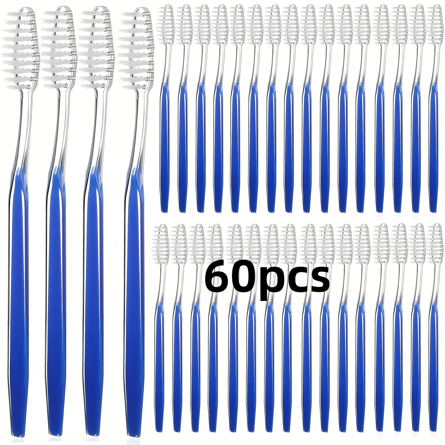 

60 одноразовых дорожных зубных щеток в индивидуальной упаковке, туалетные принадлежности с мягкими волосами для взрослых, кемпинга, гостиников [синий]