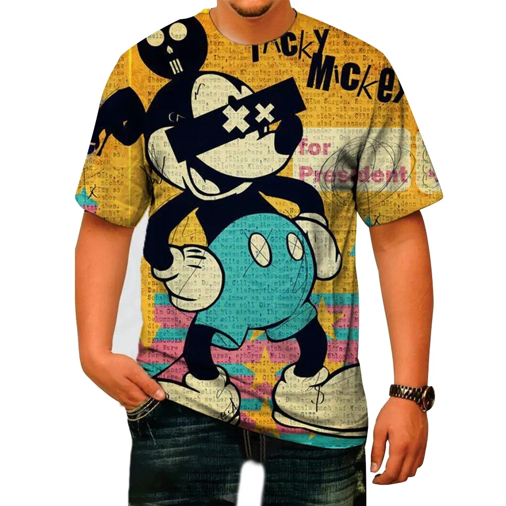 Camiseta vintage para homem disney mickey mouse 3d impresso casual em torno do pescoço camisa de secagem rápida requintado roupas masculinas de grandes dimensões