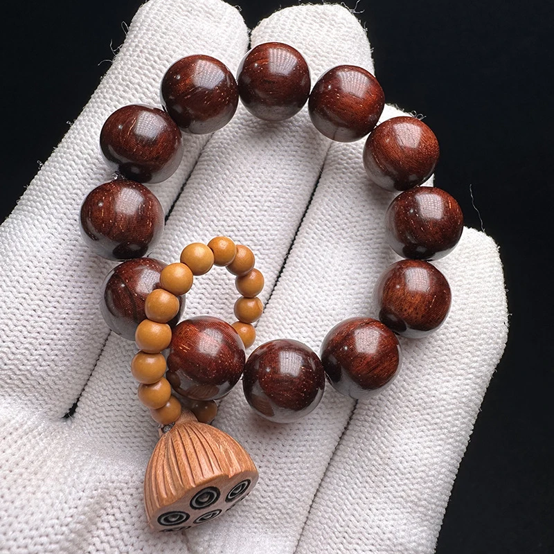 Creative Mini Hand Wooden Lotus Bead Ring Finger Spinner with Olive Beads, Ancient Style Universal Handheld Toy