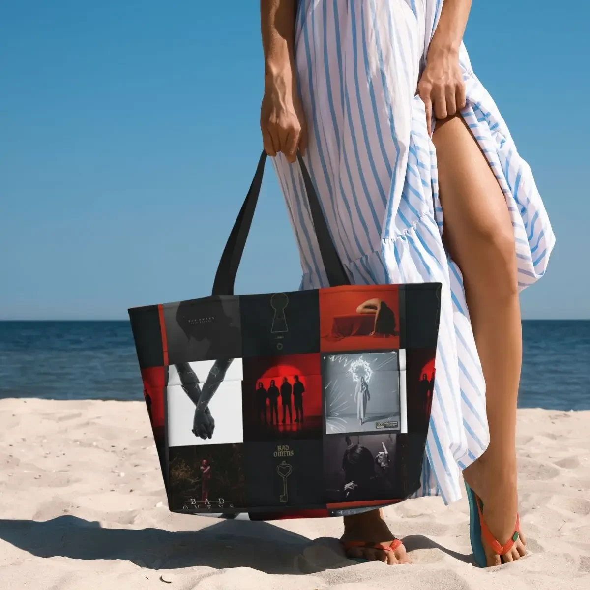 Bad Omens All Albums, Popular Singles And Members Beach Tote Bag Sport Gym Duffle Large Tote Bag Women Travel Bag Fitness bag