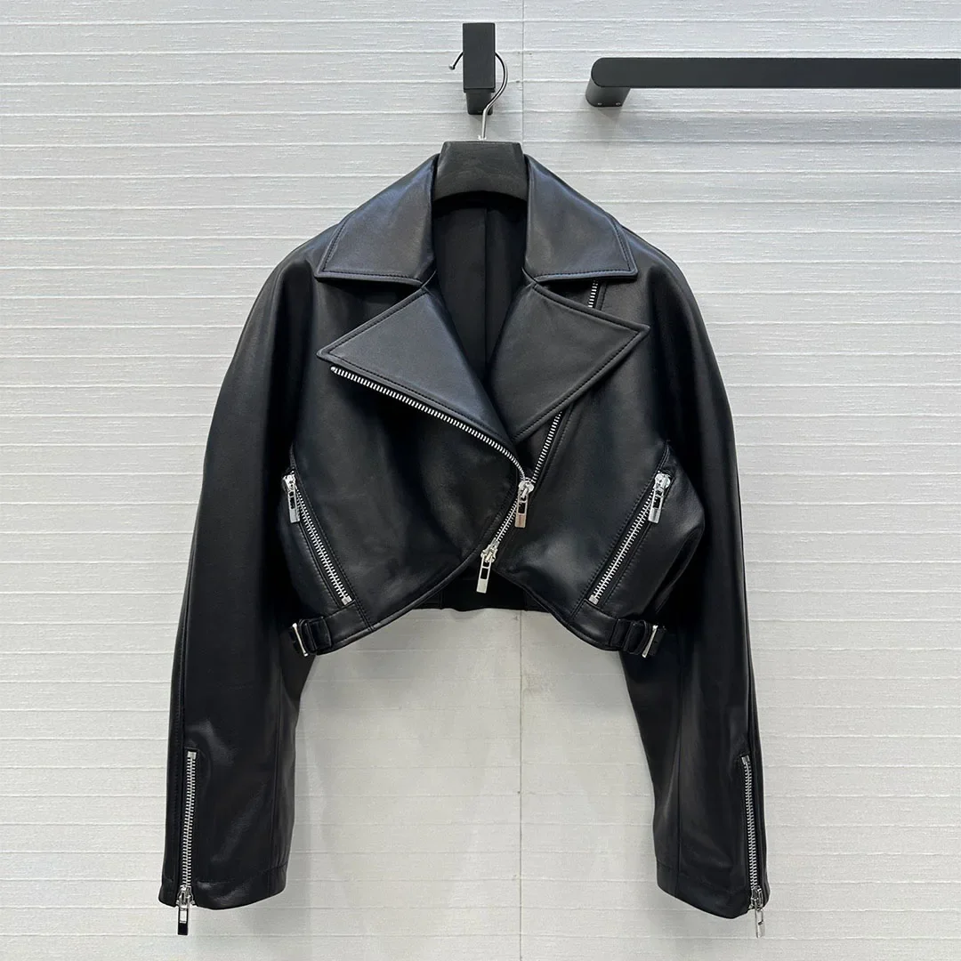 

Модная осенне-зимняя короткая куртка из высококачественной овчины из натуральной кожи.