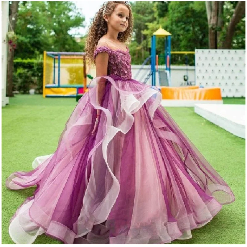 

Lace Ball Gown Kids Flower Girl Dresses Sleeveless Party Prom Ground Length Princess Bridesmaid Wedding Formal Occasion Dress