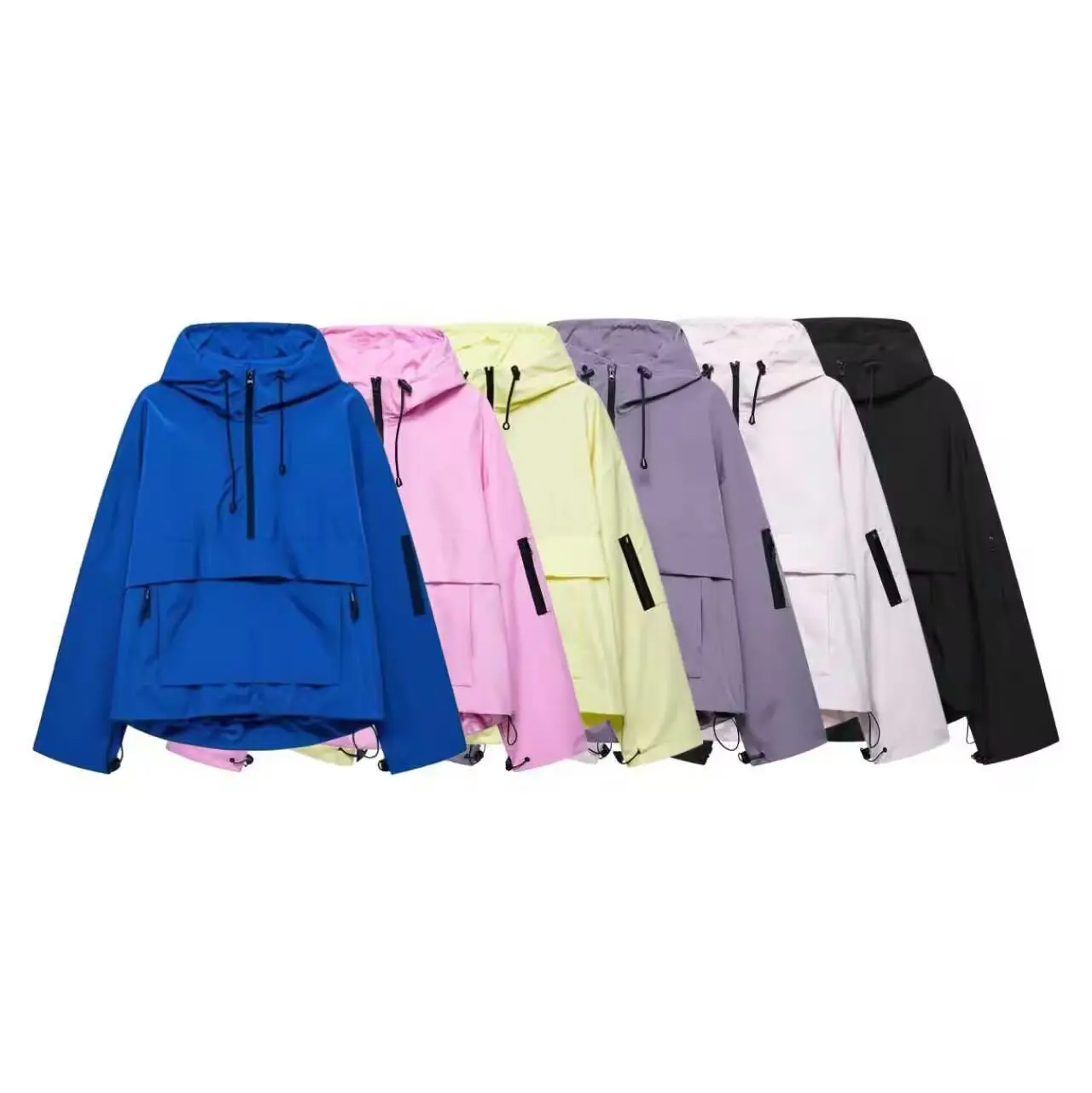 

Woman's Sports Hooded Jacket Loose Half-open Long Sleeve Pockets Zipper Splicing Jacket Simple Early Autumn New Female Coat