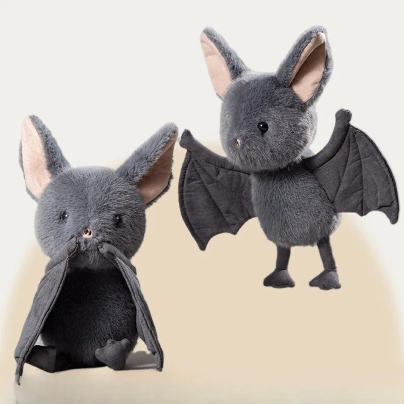 Simulation Black Bat Stuffed Animal Plush Doll Soft Bird Figure Toy Halloween Theme Ornament for Party Home Decoration