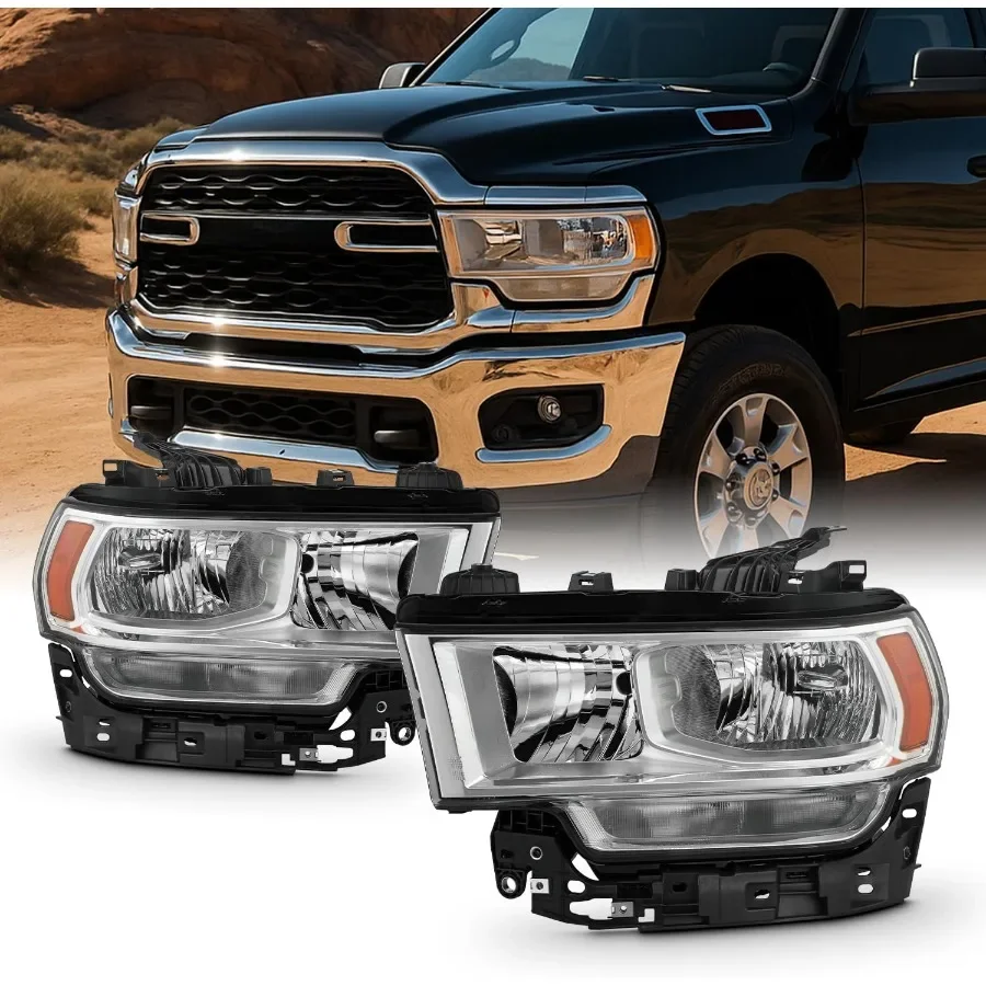 

Fit for 20192024 Dodge Ram 2500 3500 Chrome Bezel Halogen Headlights with OE Style Design Direct Replacement Headlamp Assembly