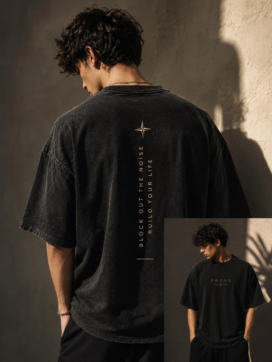 Vintage FOCUS Oversized T-Shirt Minimalist and Fashionable T Shirt Graphic Tee Retro Washed Unisex Streetwear Gift Aesthetic Top