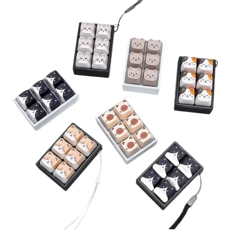 4/6 Tasten Anti-Stress-Anhänger Tastatur-Keycap Katzen-Fidget-Schlüsselanhänger Fingerknopf Zeitvertreibungs- und Entspannungs-Schlüsselanhänger – Detail 3