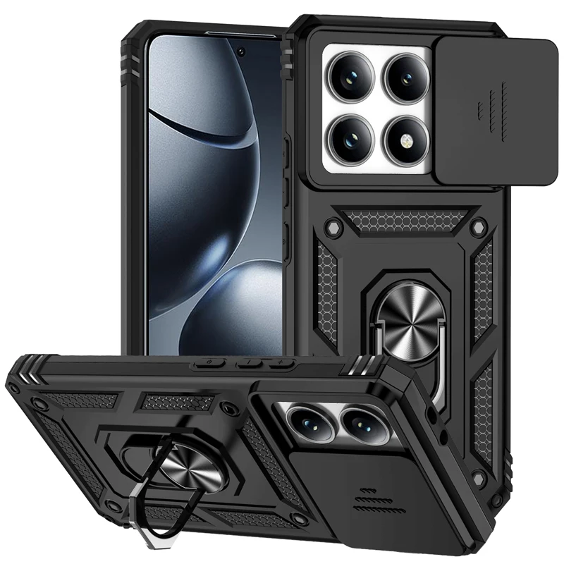 Funda Protectora Antigolpes para Xiaomi 15T Pro 15T con Protección de Lente Deslizante, Funda para Xiaomi 14T Pro 14T con Anillo Magnético