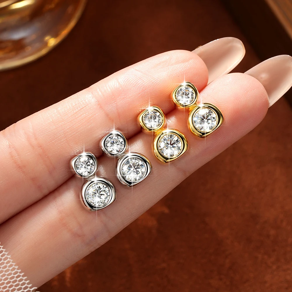 Lnkry 14K Gold Filled Irregular Stud Earrings Sparkling Test Passed 5MM Round Moissanite Earring for Women 2026 Trend Jewelry