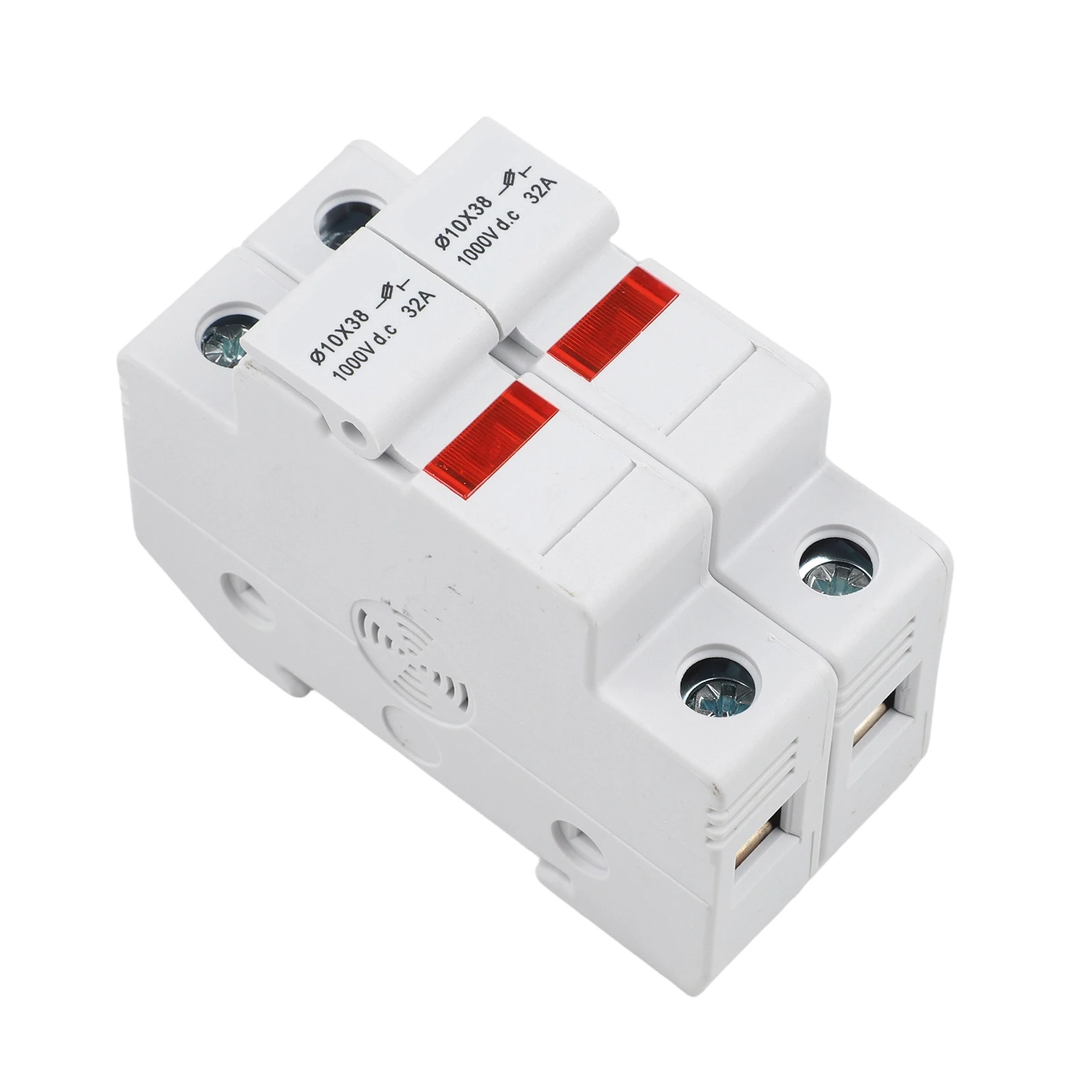 1000V DC 2-Pole Fuse Holder For Solar Systems, 10x38mm Slot With LED Indicator, DIN Rail Mount, 16A-30A Compatible