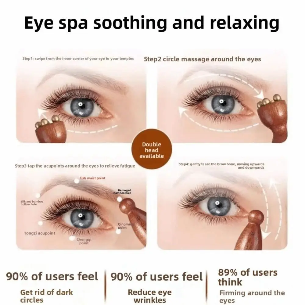 New Lotus Pod Eye Massager Roller Wooden Mini Face Massage Stick 5 Teeth Eye Scraping Tendon Stick for Relieve Facial Fatigue