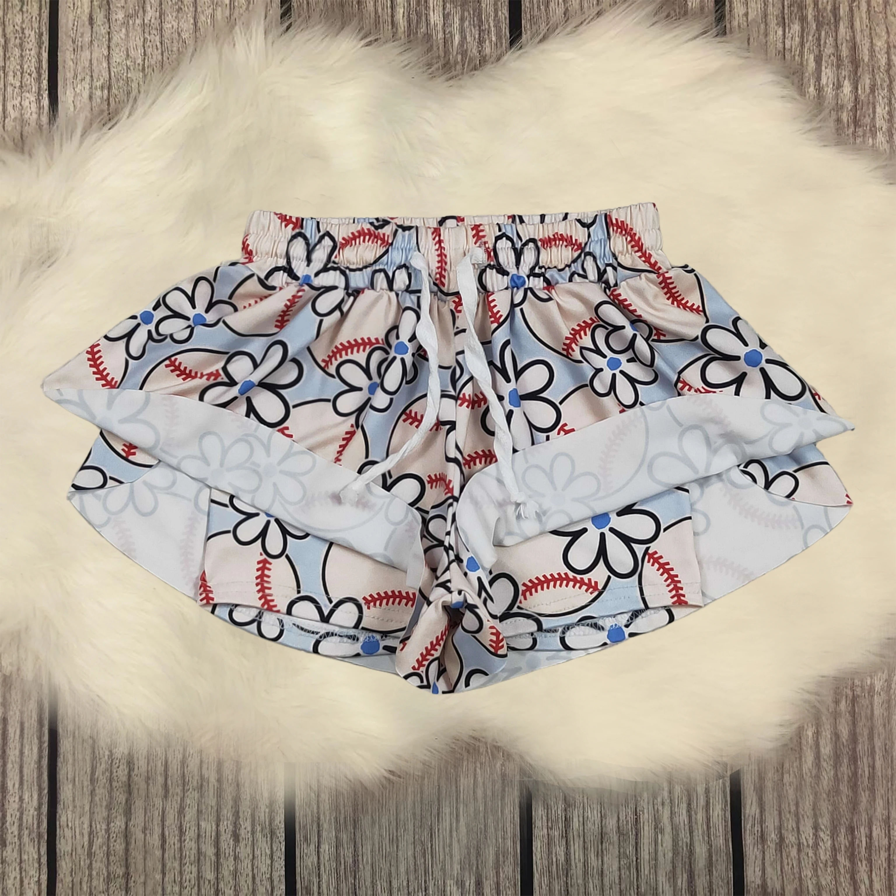 

Wholesale Baby Girls Baseball Flowers Summer Shorts Bottoms Skort Skirts Children Clothes Toddler Kids Boutique Clothing