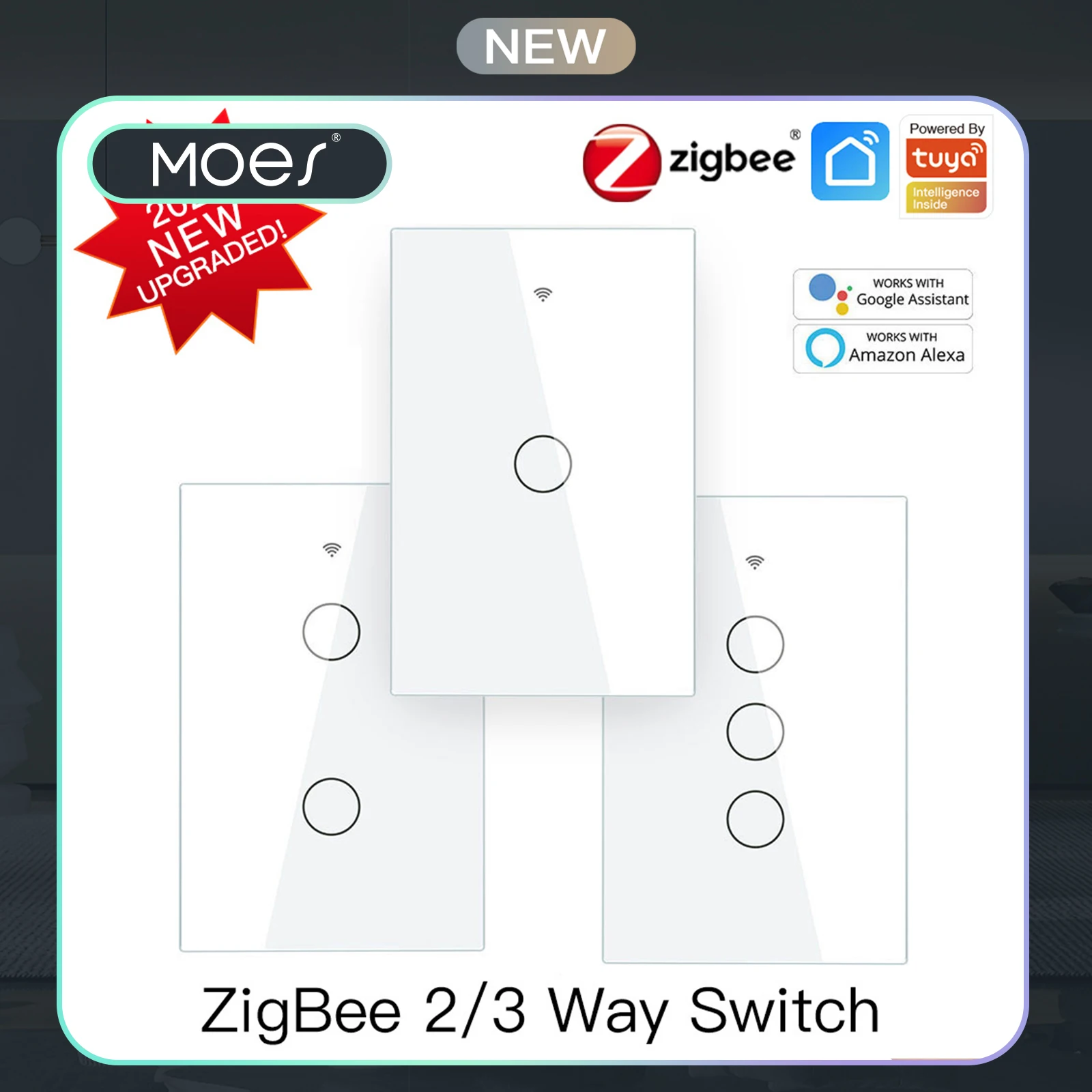 

Умный выключатель света MOES ZigBee Touch с нейтралью/без нейтрали, настенный выключатель США без конденсатора Smart Life/Tuya работает с Alexa
