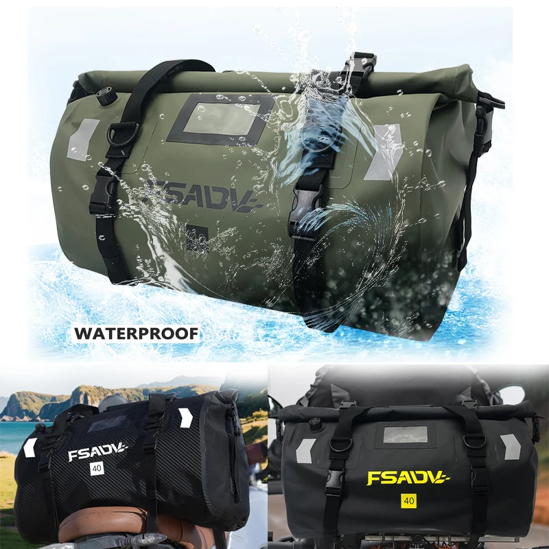 FSADV Motorcycle Waterproof Back Seat Bags Tail Bags 40L 66L Camping Travel Bag Motorbike Scooter Sport Luggage Pack
