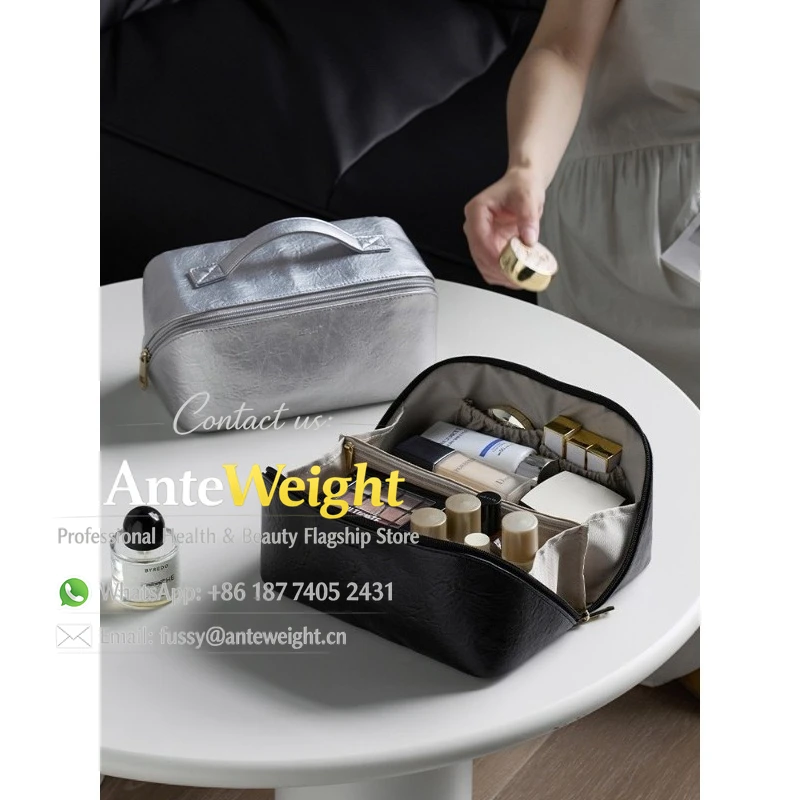 

2026 New Black & Silver Makeup Bag, Large Capacity Portable Travel Cosmetic Organizer | Premium Toiletry Case for Women