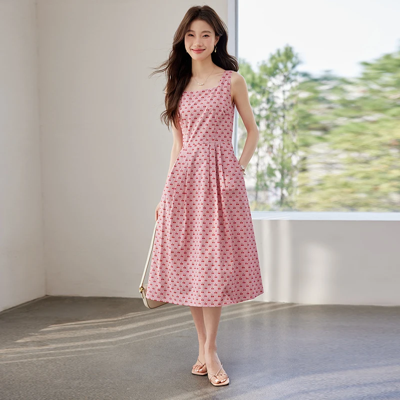 

Новое летнее женское платье-комбинация в французском стиле с цветочным принтом, 2025 года, высококачественное повседневное приталенное длинное платье без рукавов.