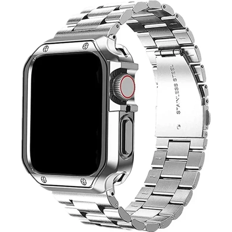 �y�Z�[�����zTPU Protector Case+Metal Strap For Apple Watch Ultra Band 49mm 46/42mm 45mm 40/38 Stainless steel Bracelet series 5 6 se 78 9 10