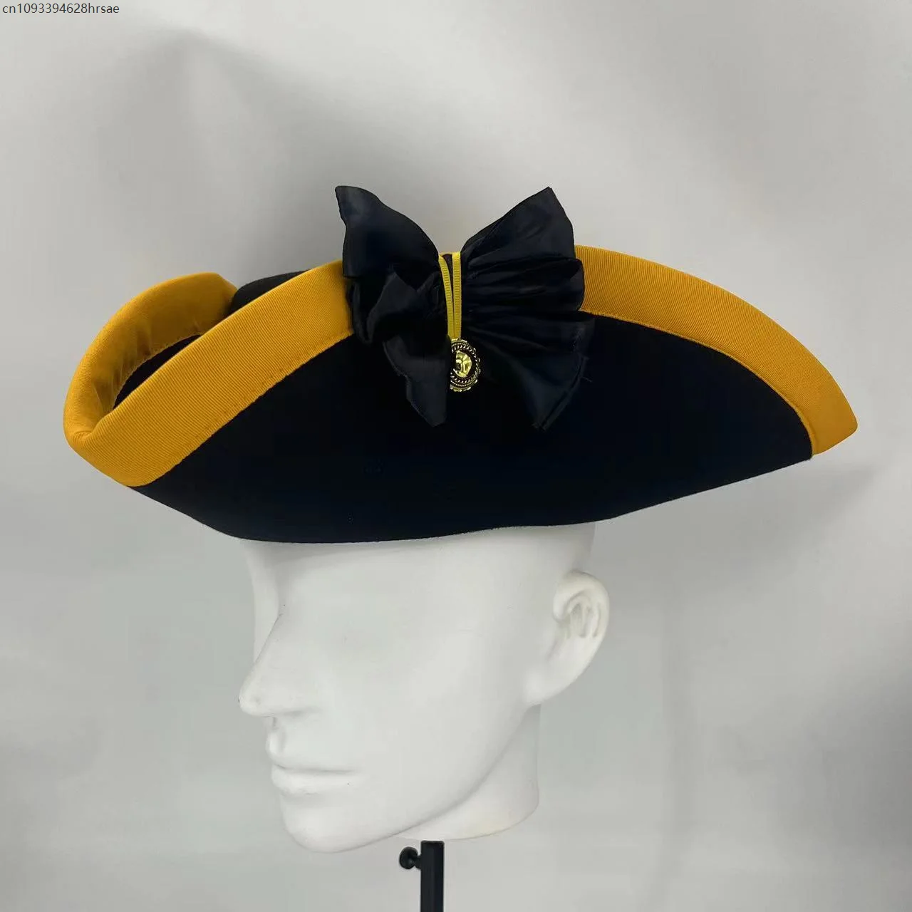 AP1 หมวกทริคอร์นอังกฤษศตวรรษที่ 18 หมวกสีดำวินเทจผู้ใหญ่อุปกรณ์ประกอบฉากอุปกรณ์เสริมขนาดหัว 56 ซม. ถึง 58 ซม.