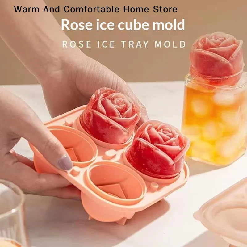 1pcs Elegant Rose Shaped Ice Cube Mold Reusable Food Grade Silicone IceTray Ice Ball Mold For Effortless Dessert Summer Drinks
