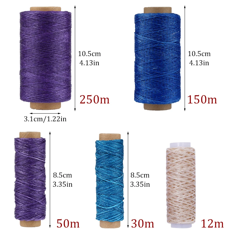 Fenrry 1Pcs 45 Colors Flat Waxed Thread for Leather Sewing Wax String Polyester Cord Craft Stitching Bag 12m/30m/50m/150m/250m